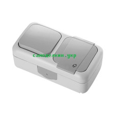 Выключатель VIKO Palmiye одноклавишный + розетка с з/к наружный серый  (7455)