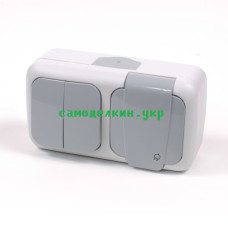 Выключатель VIKO Palmiye двухклавишный + розетка с з/к наружный серый  (7456)